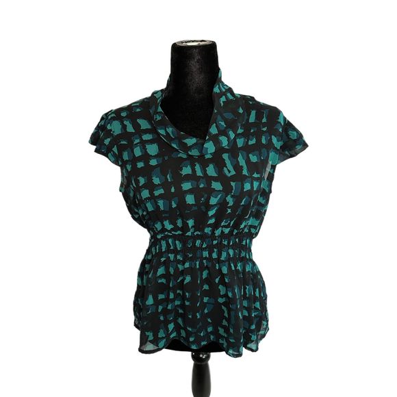 Worthington Teal and Black Short Sleeve Blouse, Size PL, Pre-owned - Picture 2 of 6